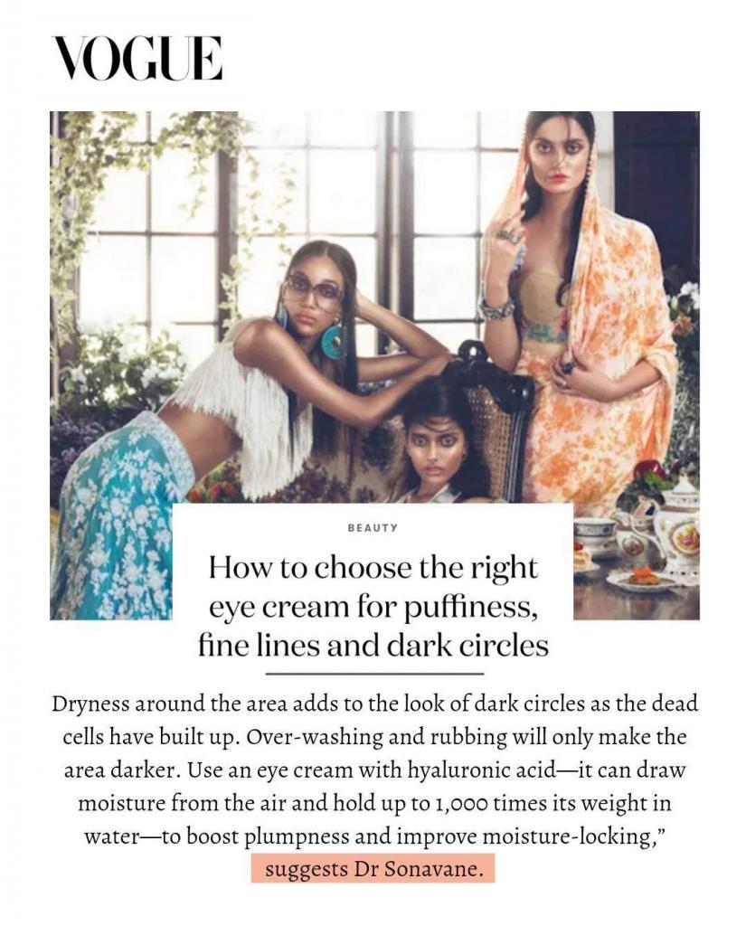 Dhara Vora of Vogue magazine interviews top dermatologist of Mumbai Dr Niketa Sonavane on treatment of dark circles, under eye puffiness and under eye wrinkles, Online Dermatologist Consultation